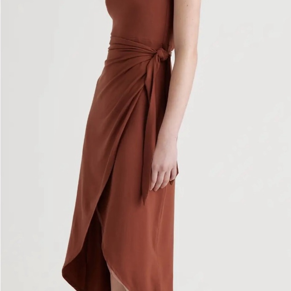 Quince Brown Tencel Jersey Side Tie Midi Dress